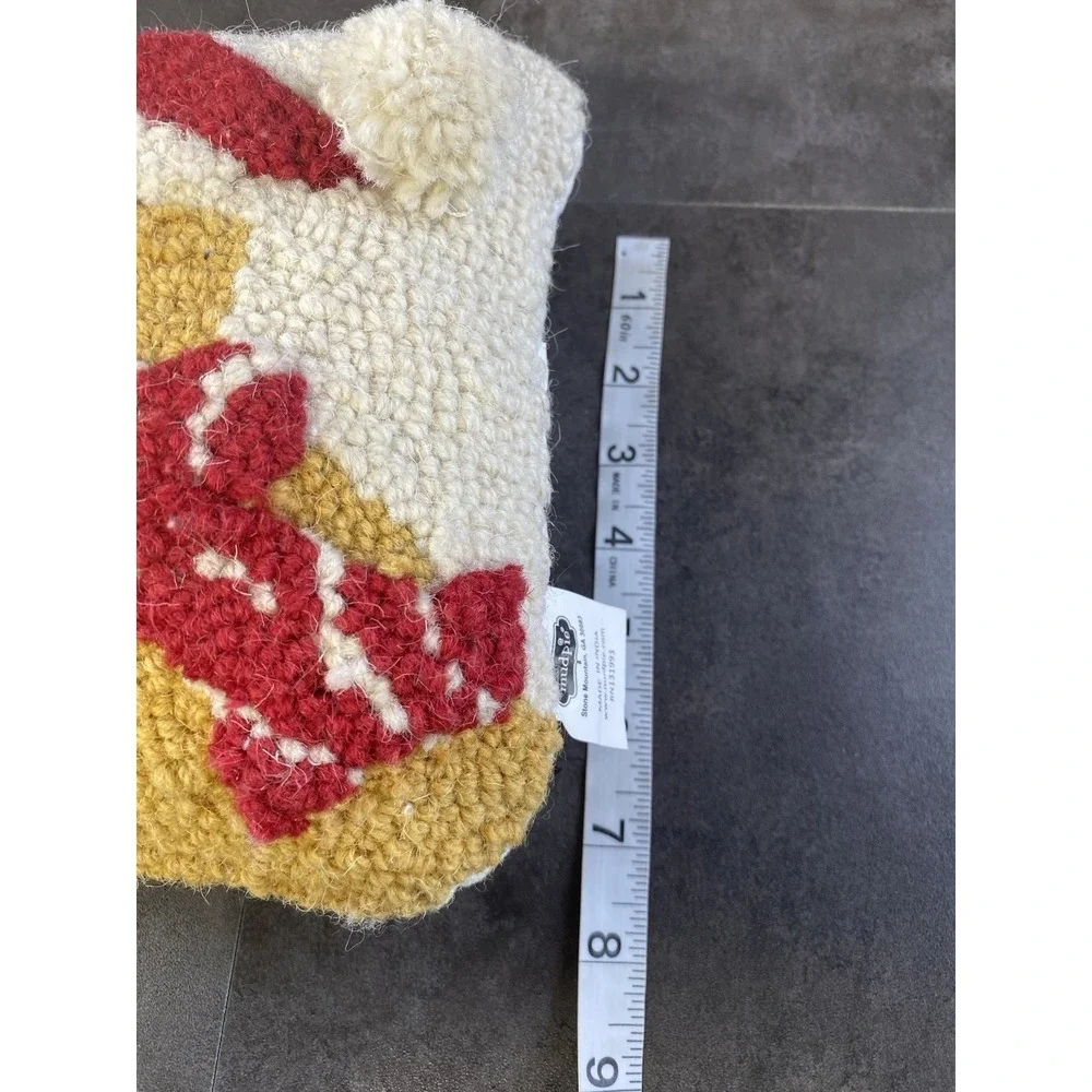Mud Pie Mini Puppy Christmas Santa Hooked 8 inch Pillow